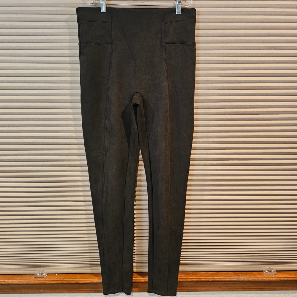 Spanx Faux Suede Leggings Chocolate Brown High Rise Tall XL Long Seam Detail